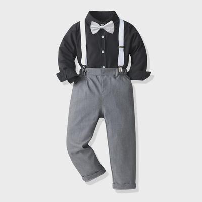 2023 Boys' Black Long-Sleeved Shirt & Bib Pants Set - Gentleman Party Costume