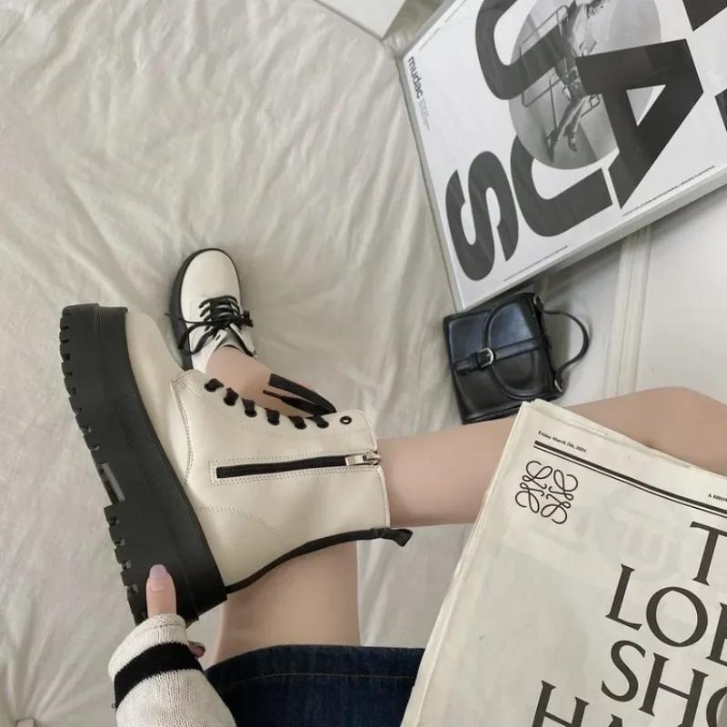 Thick Bottom Platform Women Ankle Boots Woman Shoes Zipper Fashion Female Designer Motorcycle Boot Casual Ladies Footwear 2026