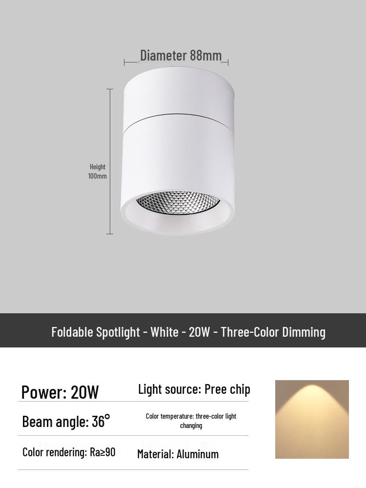 Adjustable LED Anti-Glare Folding Spotlights: Dimmable, Color-Changing, Ideal for Hallway and Wall Wash Background Lighting.