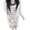 [Sheep wool] Korean striped round neck pullover women's autumn and winter 2025 new knitted sweater