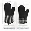 Thickened Silicone Heat Insulation Gloves Set with Hand Clip And Oven Mitts for Microwave And Baking Gray Plaid 34CM Modern