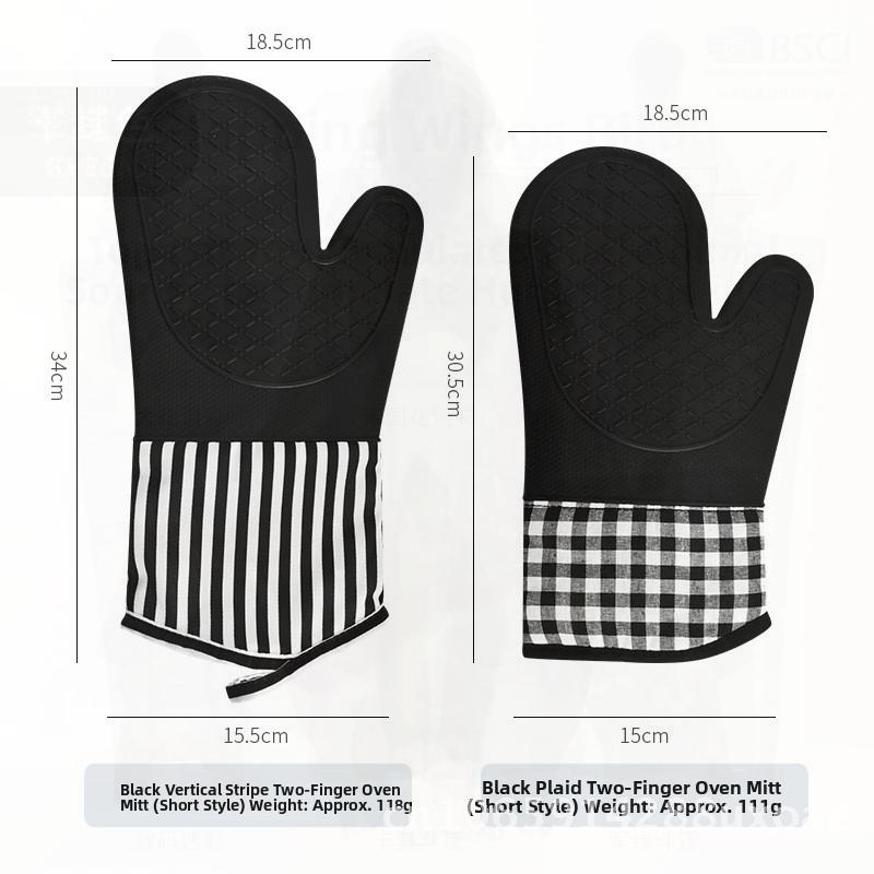 Thickened Silicone Heat Insulation Gloves Set with Hand Clip And Oven Mitts for Microwave And Baking Gray Plaid 34CM Modern