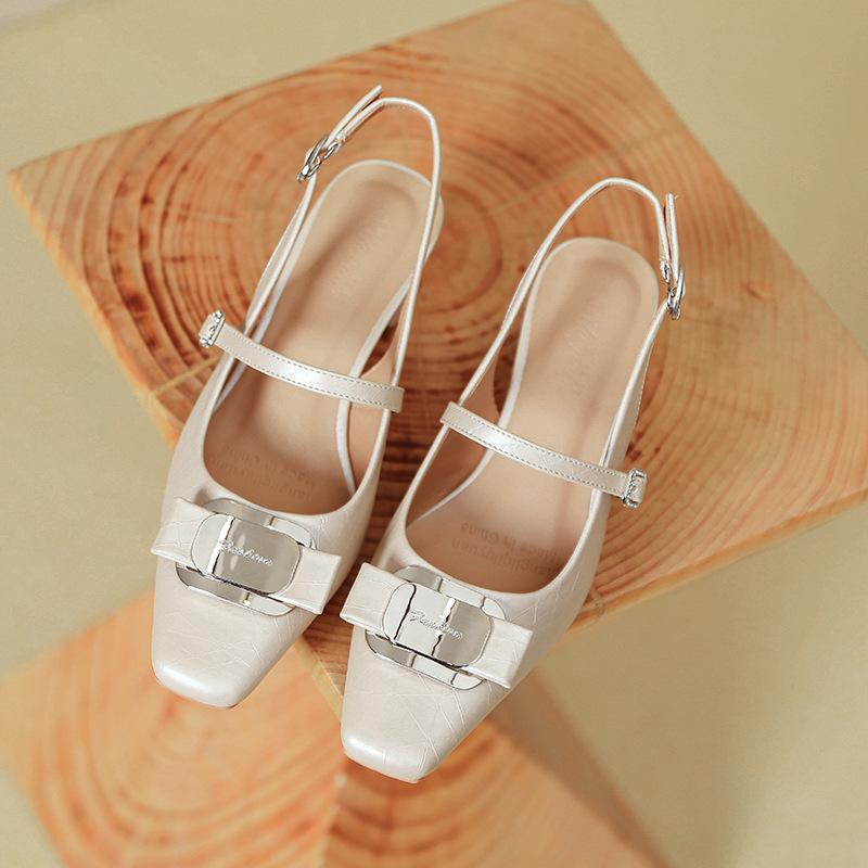 French Mary Jane Single Shoes Bag Head Sandals Women's Thick Heel 2025 New Summer Silver One-word Buckle with High Heels