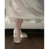 Round Head Thick Heel Mary Jane Women's Shoes 2024 New One-word with Sparkling Bow Fairy High Heels Spring Wedding Shoes