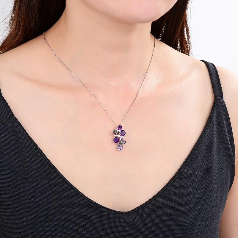 Light Luxury Gemstone Necklace Pendant, Female Personality Design Sense S925 Silver Inlaid Colored Crystal Pendant