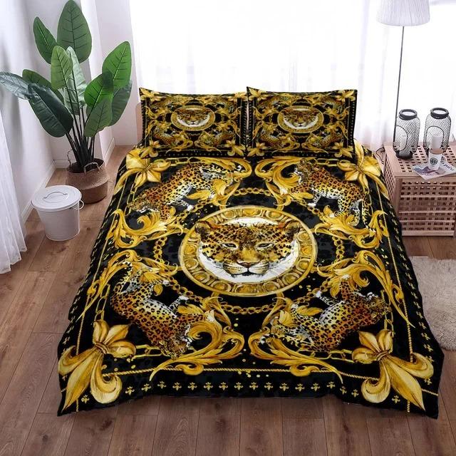Set da letto di lusso con motivo barocco dorato Set copripiumino singolo matrimoniale queen size king size Set copripiumino per regalo Biancheria da letto