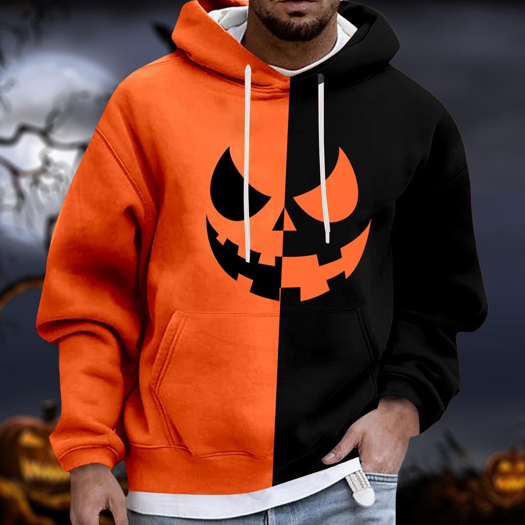 Men's Halloween Hoodie Funny Pumpkin Face Hoodie Scary Long Sleeve Top