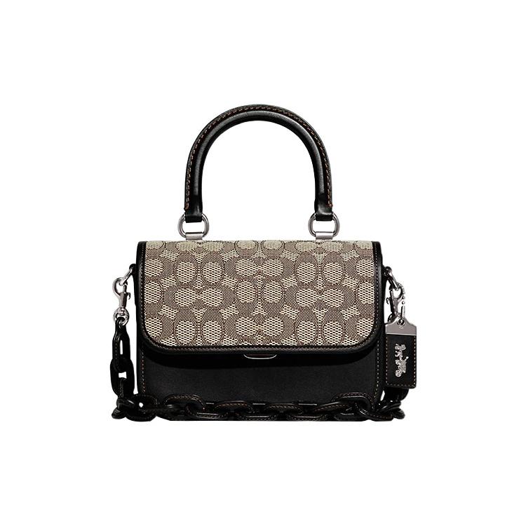 New COACH Rogue Fabric With Glove Tanned Leather Shoulder Bag, Crossbody Bag, Handbag Trumpets Women's Taupe & Black CA215-LHUW7