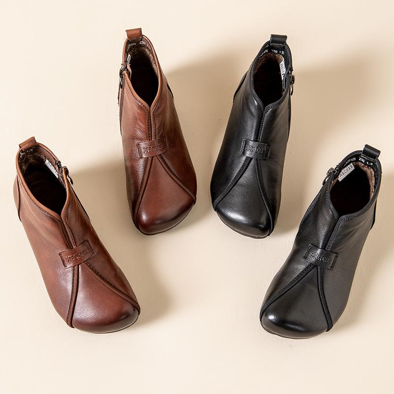 Mori Style Women's Suede Ankle Boots: Flat Round Toe, Fleece-Lined, Soft Sole – Winter 2025 Collection