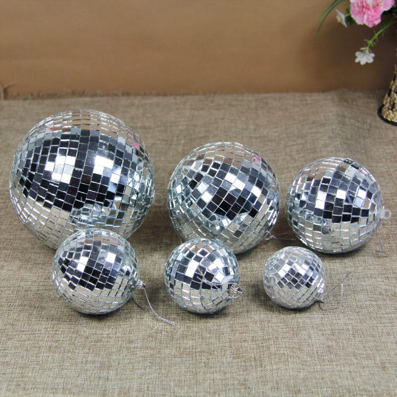 Reflective Glass Disco Ball - Silver Hanging Spherical Party Decor Mirror Ball