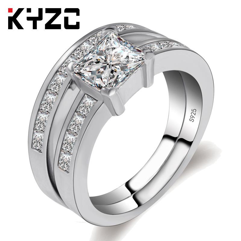 

European-American Style Micro-Pave Zircon Wedding Ring Set for Couples Size 10