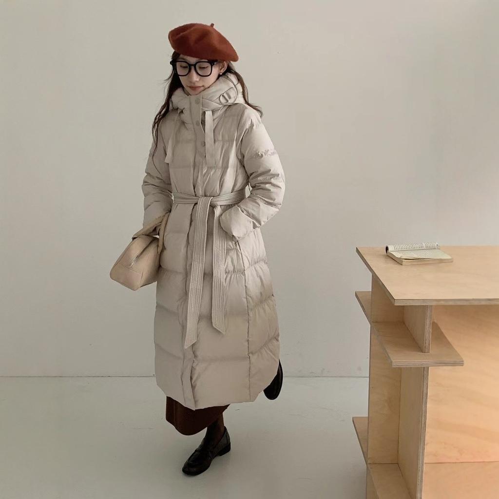 Winter new light ripe belt down jacket women's medium and long knee white duck down thickened slim jacket
