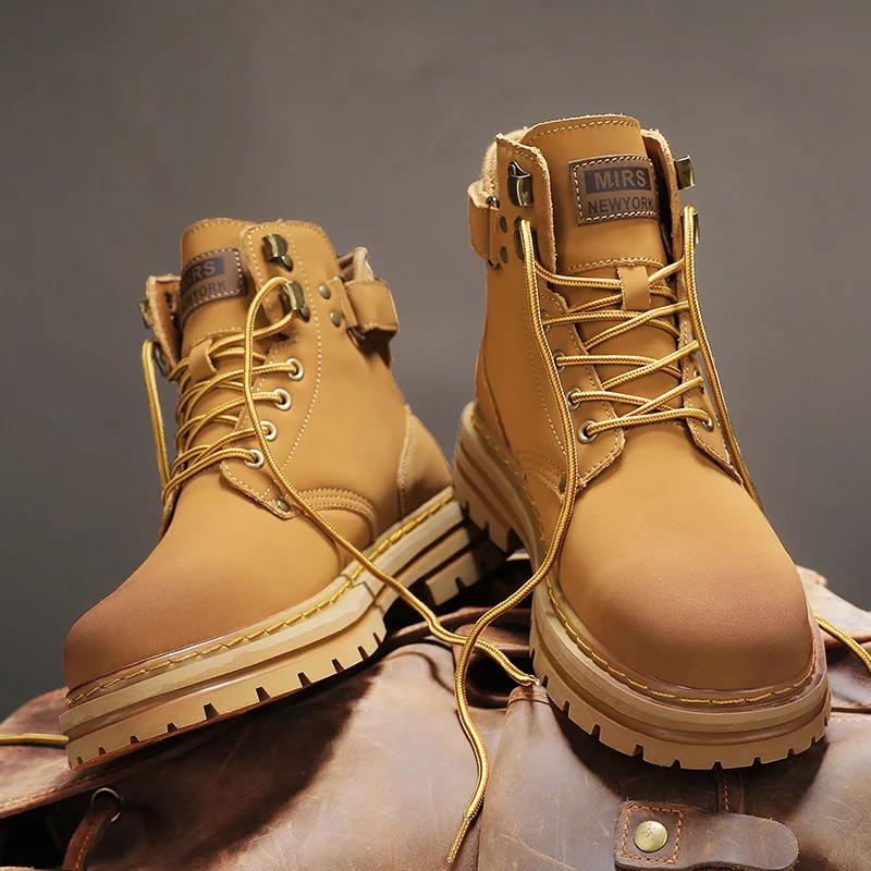 Pantofi Bărbați Piele Naturală Top Înalt Modă Cizme de Gleznă Motociclist pentru Bărbați Outdoor cu Șireturi Botas Sosire Nouă Cizme Motociclist