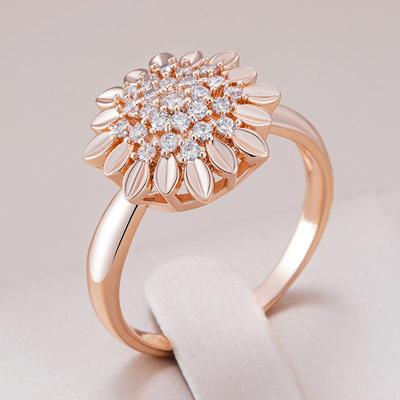 White Zircon Flower Rings for Women Golden Large Geometric Rings Vintage Party Daily Jewelry Wearable Accessories Matching Sets