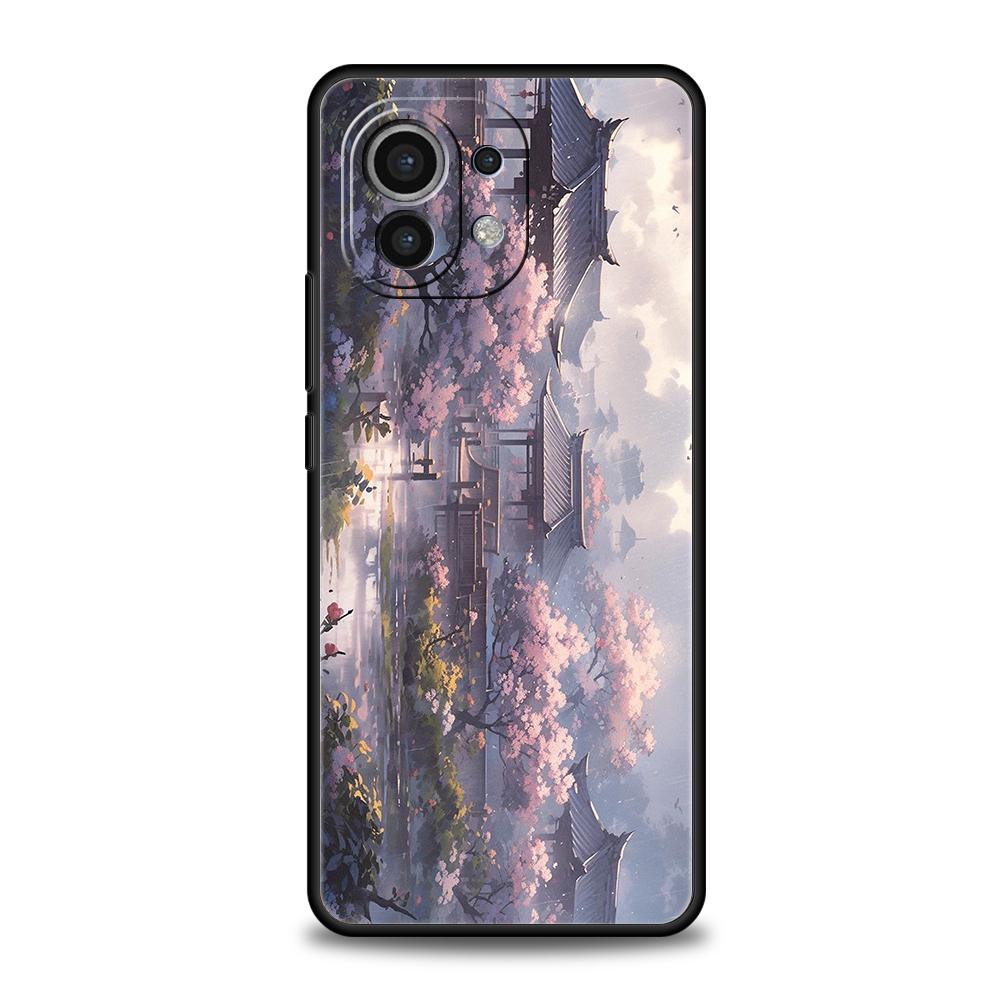 Phone Case Cover for Xiaomi Poco F7 F6 F5 F4 F3 X7 X6 X5 X4 X3 NFC M4 C51 C55 GT Pro 5G Soft TPU Chinese Architecture Landscape