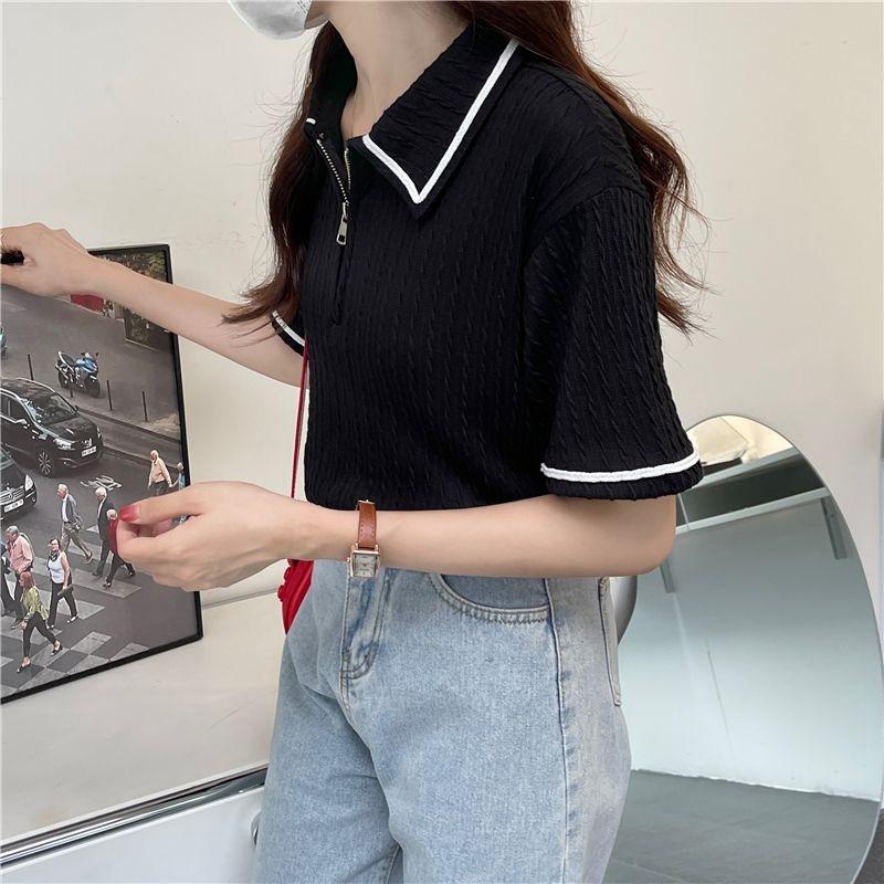 Lapel Shirt Short-sleeved T-shirt for Women Summer New Loose College Style Student Versatile Bestie Outfit