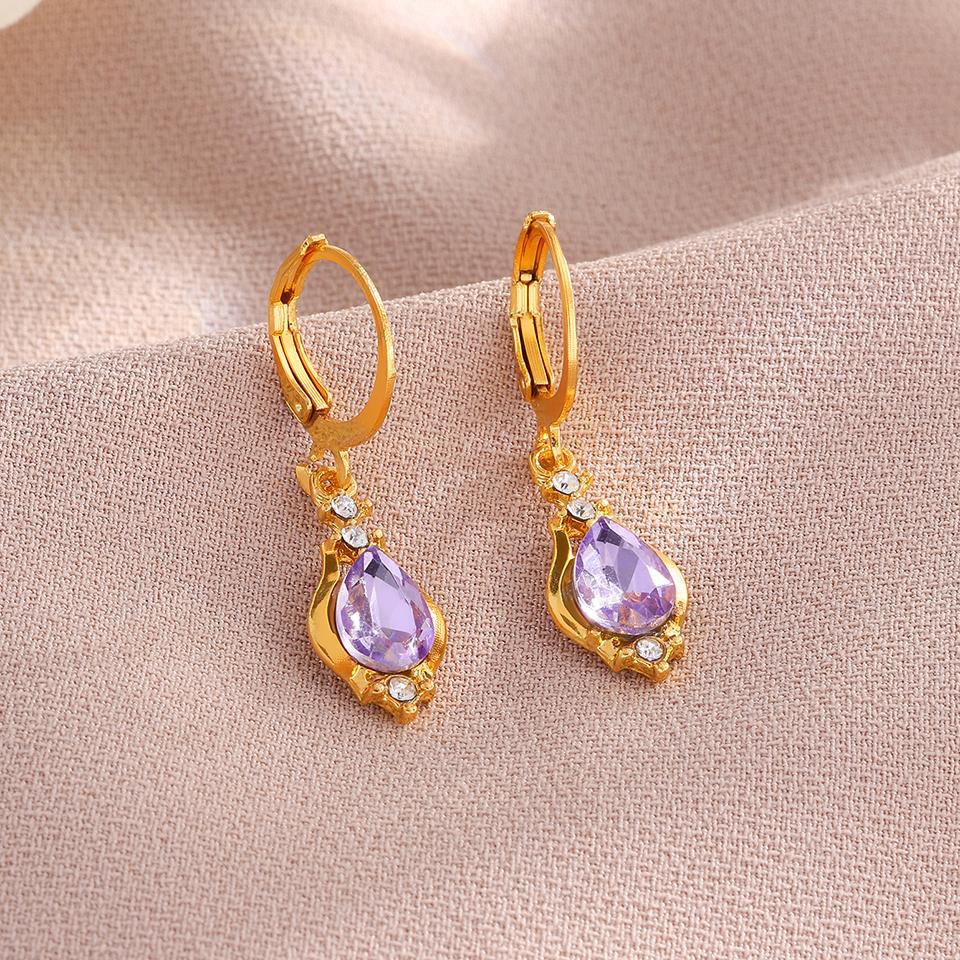 ZAKOL Vintage Shiny Purple Crystal Stone Drop Hoop Earrings For Women Water Dorp Boho Long Dangle Earrings Jewelry Gift