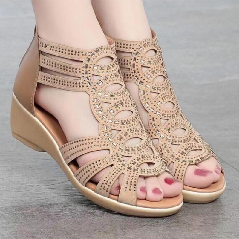 Soft Leather Roman Sandals Women's Summer New Soft Soled Shoes Fashion Outside Wear Women Sandals Wedges Women's Sandals C1080