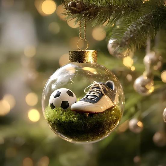 Vtipné 3D ozdoby na vánoční stromek ve tvaru sportovních míčů, mikroscéna, sportovní sváteční ozdoba, čirá koule