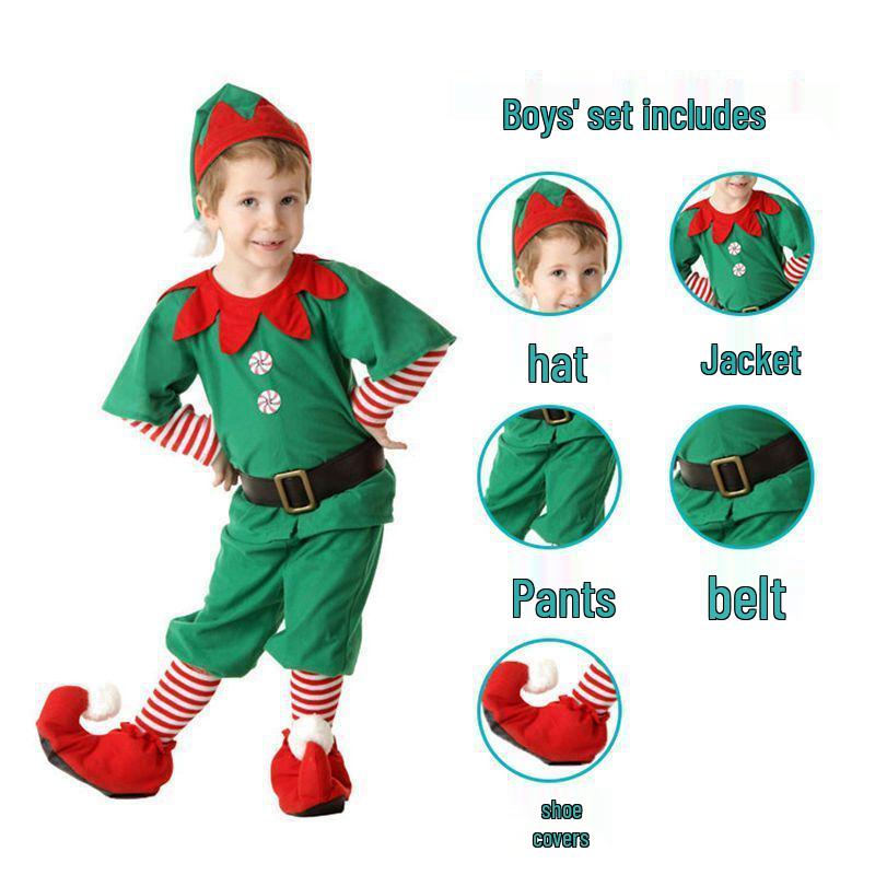 Świąteczny zielony kostium rodziny elfów na Boże Narodzenie i Halloween