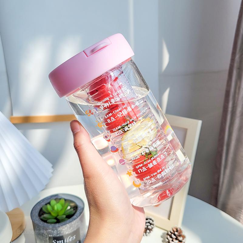 550 ML New Glass Water Bottles With Straw Tea Infuser Filter Clear Cute Flower Tea Water Separation Bottle For Girls School Cups