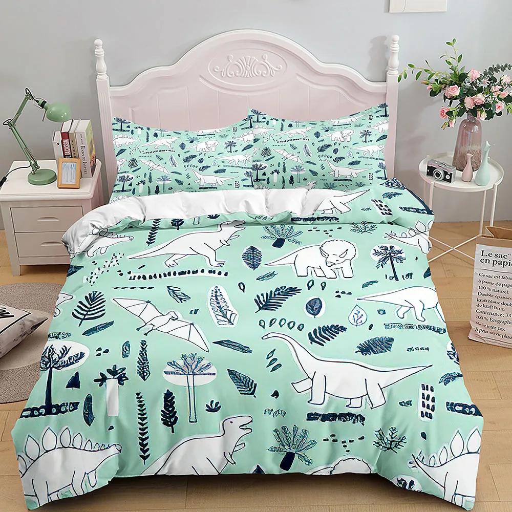 Cartoon Dinosaur Duvet Cover King Queen Size Colorful Jurassic World Animals Theme Bedding Set Kids 2/3Pcs Polyester Quilt Cover