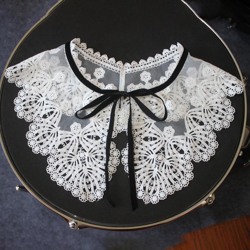 Women Girls Mesh Embroidery Shoulder Wrap Detachable Fake Collar Shawl Cape Decorative Collar Shirt Sweater Lapel Capelet