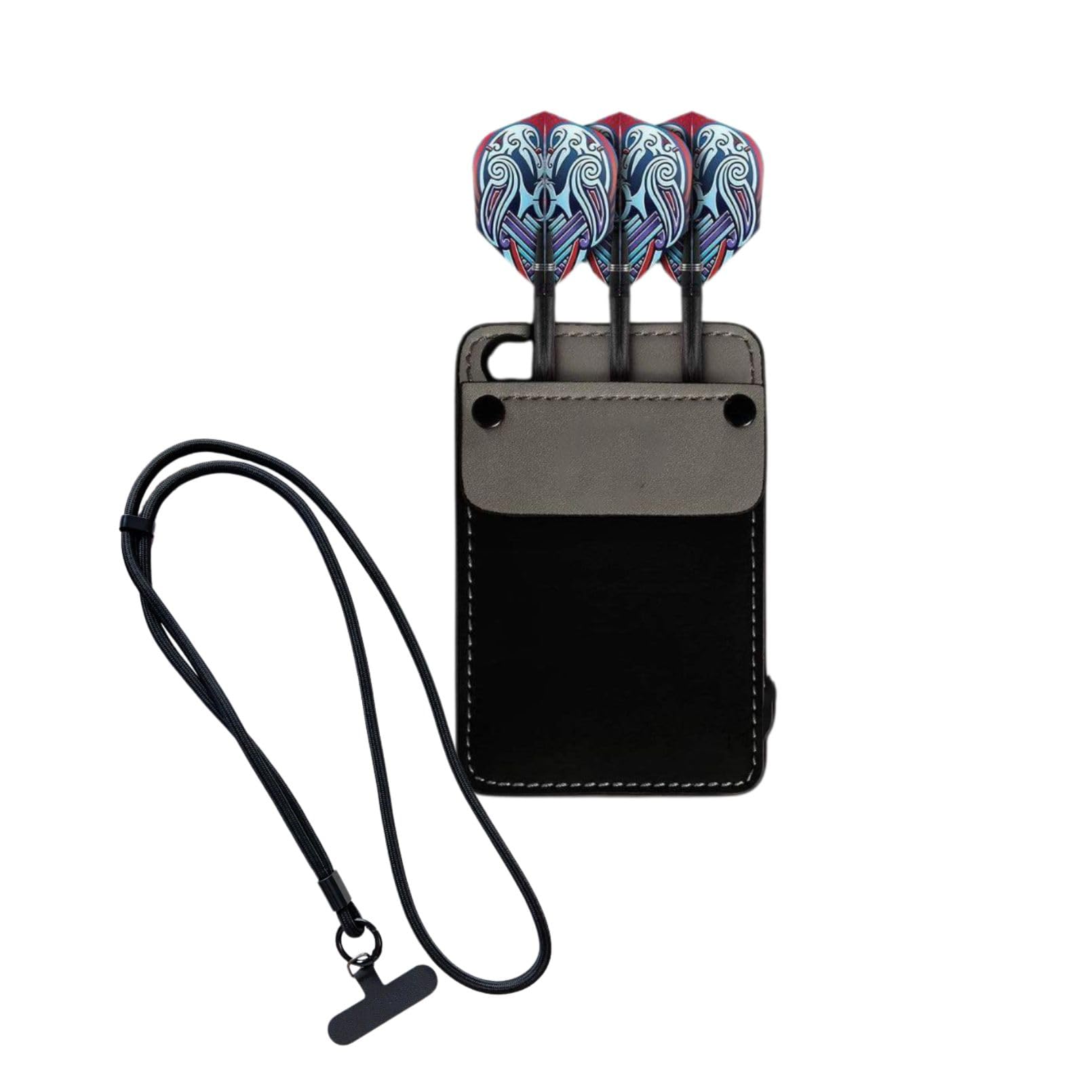 Shandini neck dart case dart holder storage pouch with strap portable multi-dart storage PU leather compact lightweight dart supplies gray