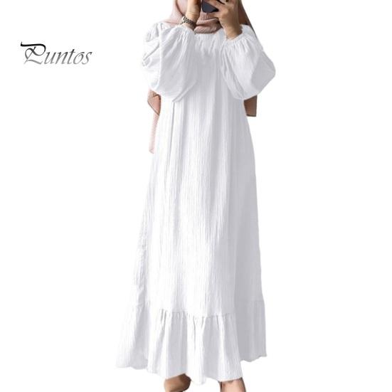 

Женское платье-халат с круглым вырезом и длинными пышными рукавами, чистый цвет, большой размер, лоскутное платье, прямой пуловер, повседневная традиционная одежда на Ближнем Востоке, платье макси XL белый