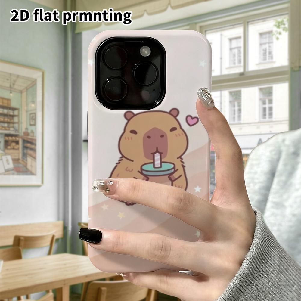 Phone Case: 2D Flat Design Suitable for iPhone 18 17 16 15 14 13 Pro Film Protective Case, Couple Style, Capybara Drinking Milk Tea, Christmas and Hal