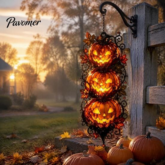 Retro Halloween Party Supplies Triple Stacked Jack-o'-Lantern Door Hanger, 2D Pumpkin Wall Hanging Ornament, Spooky Theme House Decor Fall Porch