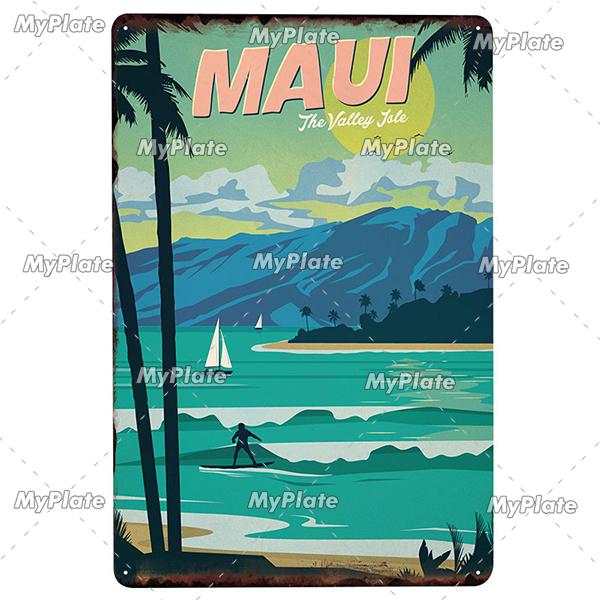 [MyPlate] SUMMER Vintage Metal Sign Tin Sign Wall Decor For Bar Beach Plaque Pub Club Poster Wall Decor Hawaii/California/Miami