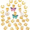34pcs Butterfly Hollow Out Hair Ring Dread Locks Hair Braid Tubes Gold Dreadlocks Beads  for Braids