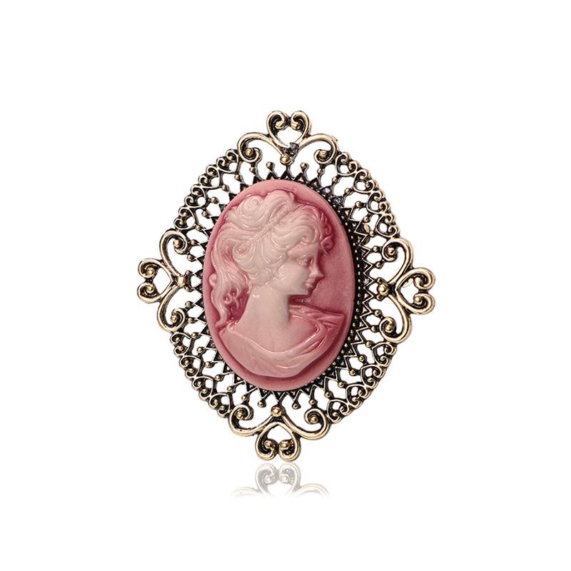 

Medieval court style pearl beauty head brooch female simple relief character pin coat coat baroque corsage