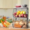 Fruit Basket, 2 Tier Fruit Basket, 2pcs Kitchen Organizer Basket with Wooden Lid Stackable and Wall Mountable Basket for Snacks and Vegetables Storage
