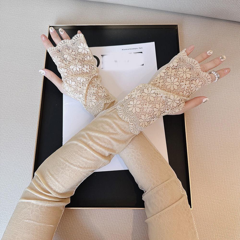 Anti-UV Sunscreen Sleeve UV Insulation Cycling Gloves Cute Lace Ice Silk Sleeves  Driving