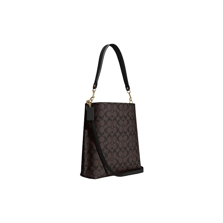 Coach Mollie Classic Monogram Signature Coated Canvas With Smooth Leather Bucket Bag Women bags Brown Black CA561-IMAA8