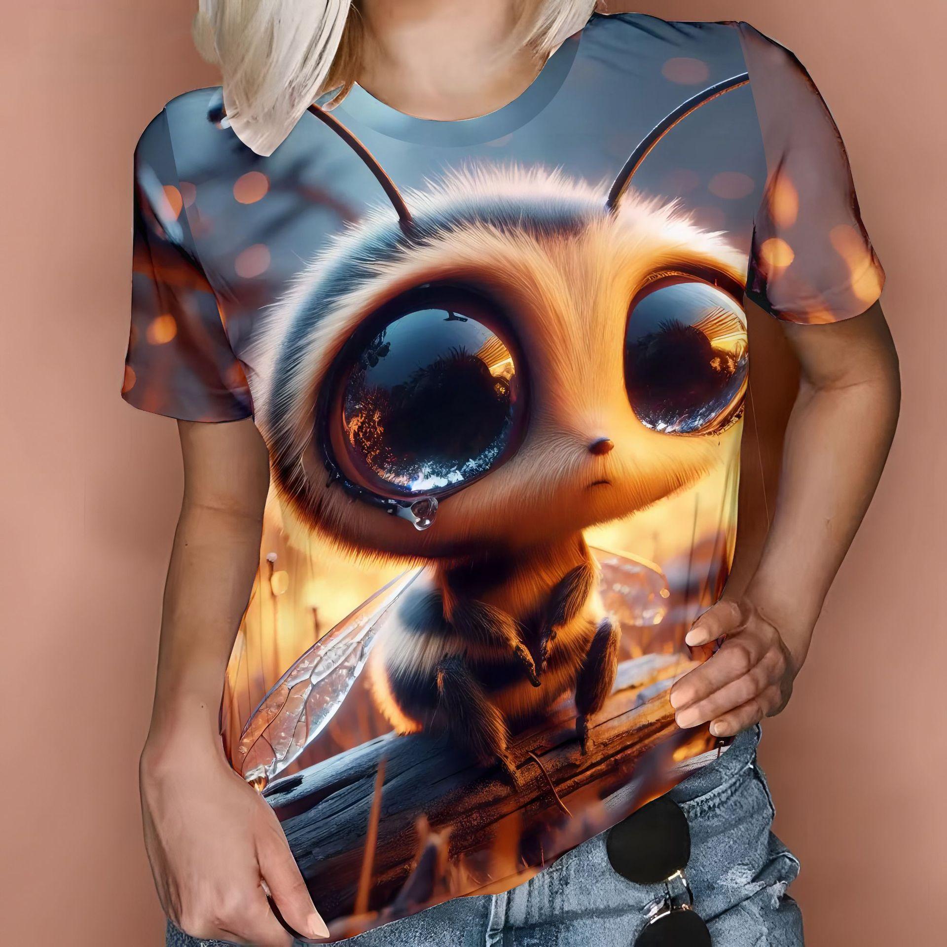 

Summer Owl Cartoon Tops Vintage 3D Digital Printed Women s Casual Fresh T-shirt 6XL
