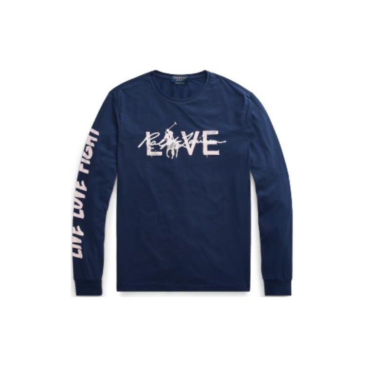 

Polo Ralph Lauren FW22 Пуловер с круглым вырезом и длинными рукавами, футболка с принтом логотипа, мужской топ, темно-синий MNPOTSH16820012-410 L