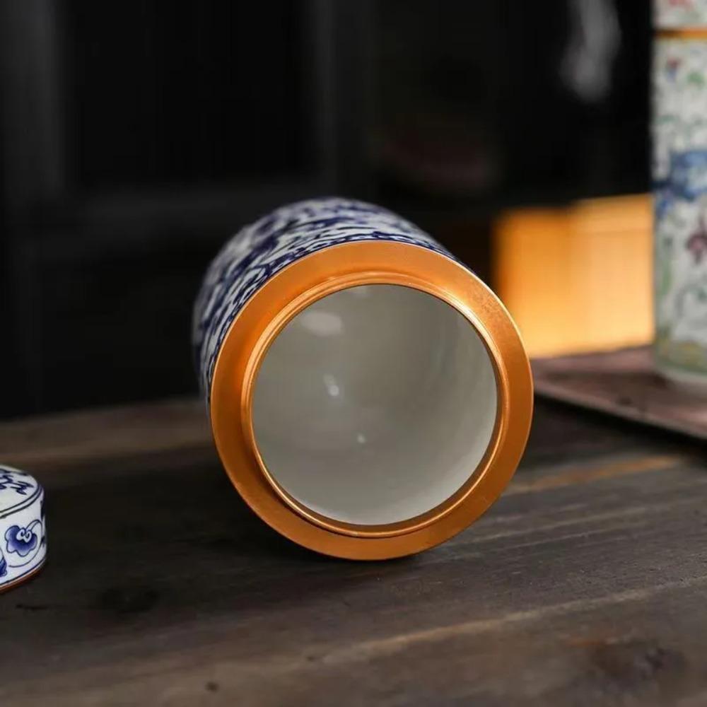 Ceramic Alloy Screw Cover Sealed Tea Storage Jar Portable Travel Enamel Colorful Red and Green Storage Jar Home Decoration