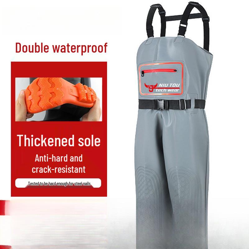 Camouflage Waterproof Wading Pants with Integrated Boots for Fishing