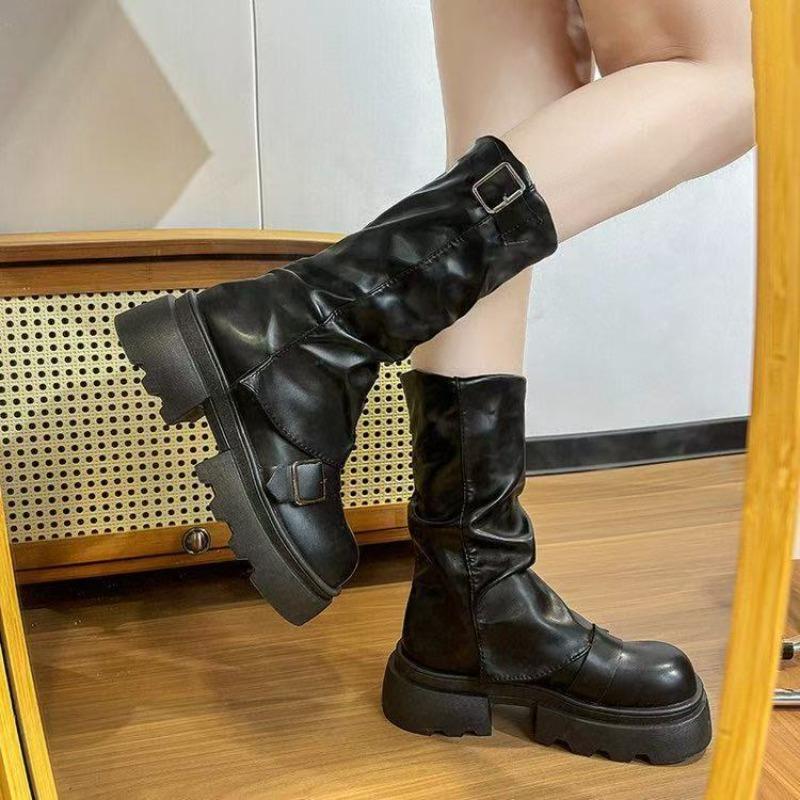 Brown Versatile Thick-soled Heightening Martin Boots Women's New Spring and Autumn Winter Retro Giant Comfortable Mid-boots