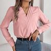 Women Long Sleeve V Neck Blouse Chiffon Top Solid Color Tee Shirt Street Wear Ladies T Shirt