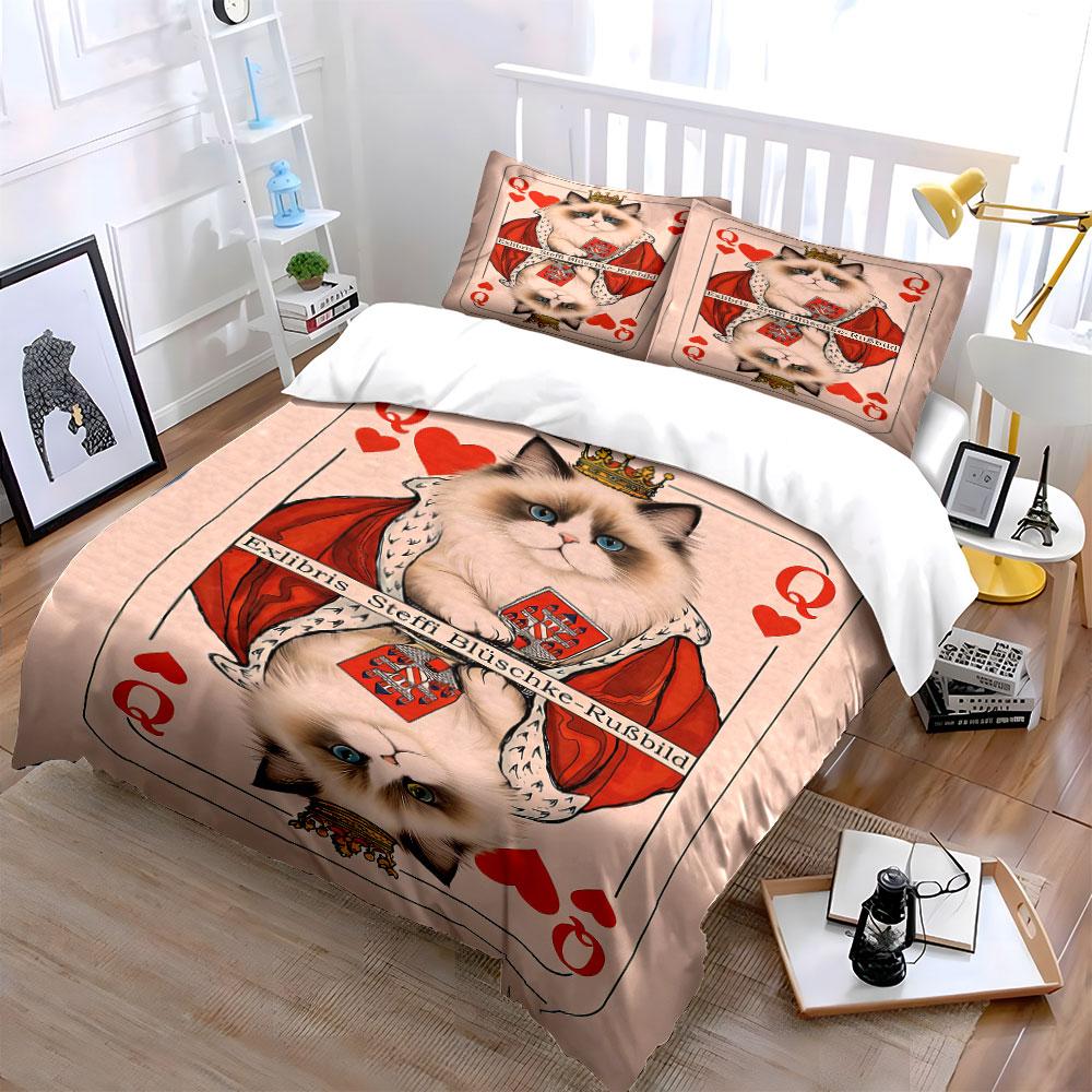 Crowned cat, Queen card. Bedding sets Duvet cover sets Duvet covers Pillowcases(1 * Duvet Cover 2 * Pillowcases without duvet insert)