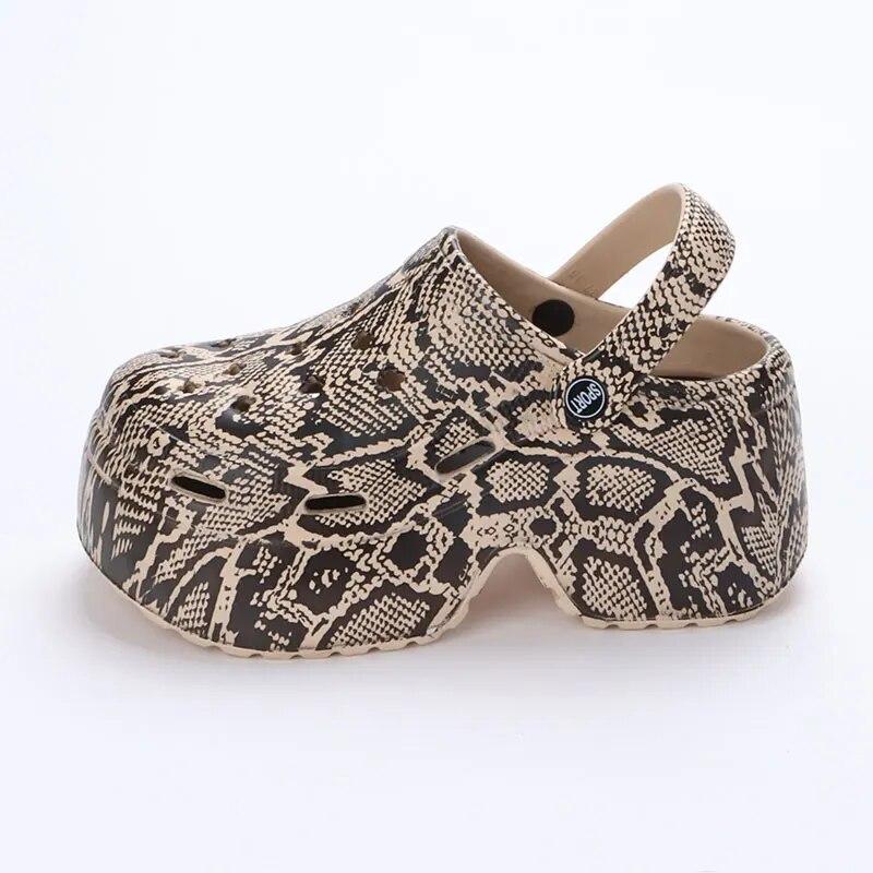 Fashion Rimocy Leopard Print 9Cm Women Hole Shoes Summer Thick Bottom Clogs for Woman Chunky Platform Slippers Non-Slip Garden Sandals