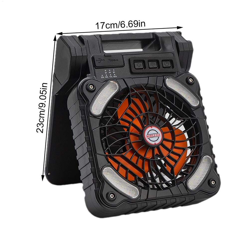 Portable Solar Fan 10000mAh Solar Powered Camping Fan 4 Speeds Fan With LED Lantern For Picnic Fishing