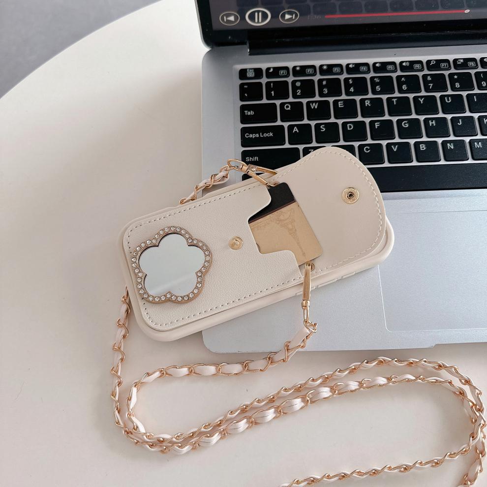 Full Coverage Makeup Mirror iPhone 16 Pro Max/17 Air/14/15 Crossbody Coin Purse Case