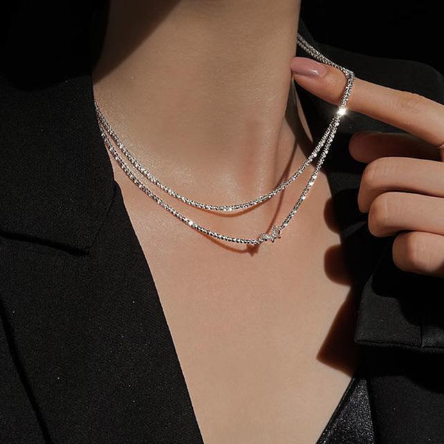 

925 стерлингового серебра блестящая бабочка ключица цепь ожерелье для женщин чокер вечеринка свадьба модные ювелирные изделия подарки 45cm белый