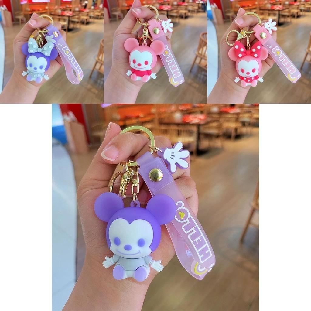 Adorable Cartoon Mickey Mouse Keychain With Cute Pink Bow Silicone Accessory