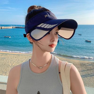 Quick-Drying Offset Letter Retractable Brim Sun Hat Men'S And Women'S Shade Outdoor Riding Empty Top Hat